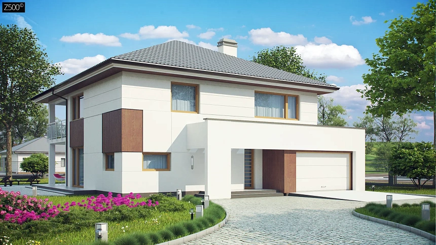 Элегантный комфортабельный двухэтажный дом с современными элементами архитектуры.