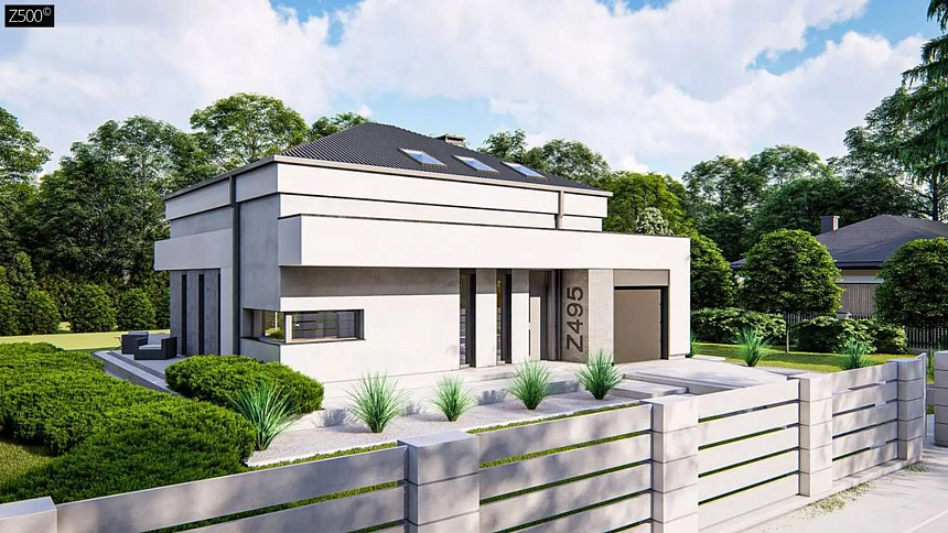 Современная версия двухэтажного дома с гаражом и кабинетом на первом этаже