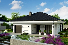 Современный одноэтажный дом с тремя спальнями и гаражом на одну позицию.