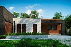 Одноэтажный дом с плоской кровлей и террасой