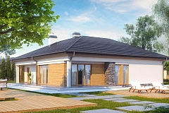 Проект функционального одноэтажного дома с боковым гаражом на два автомобиля