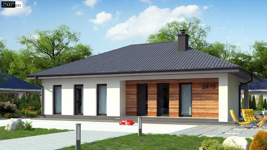 Одноэтажный комфортный дом с окнами в пол