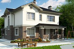 Проект двухэтажного дома в классическом стиле с дополнительной спальней на первом этаже.