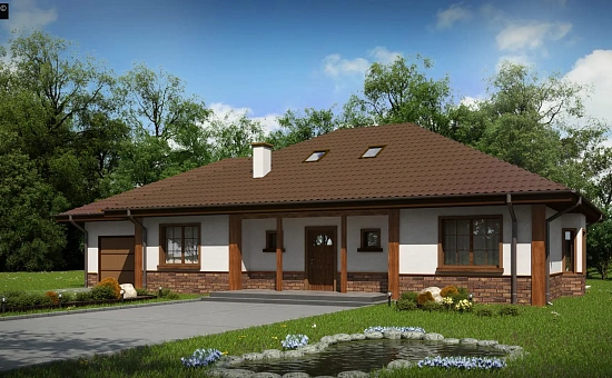 Версия проекта Z10 с гаражом с левой стороны и с лестницей, ведущей на второй этаж.