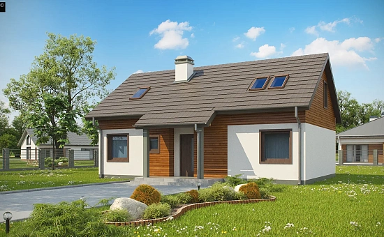 Версия проекта Z7 с мансардным этажом, угол наклона кровли 35 градусов.