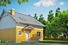 Стильный дом с мансардным окном и балконом, а также кухней со стороны сада.