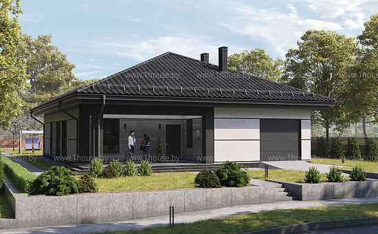 Одноэтажный дом с 3мя спальнями и гаражом.