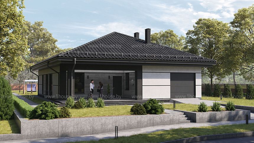 Одноэтажный дом с 3мя спальнями и гаражом.