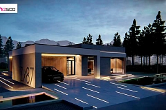 Современный одноэтажный дом с навесом для автомобиля