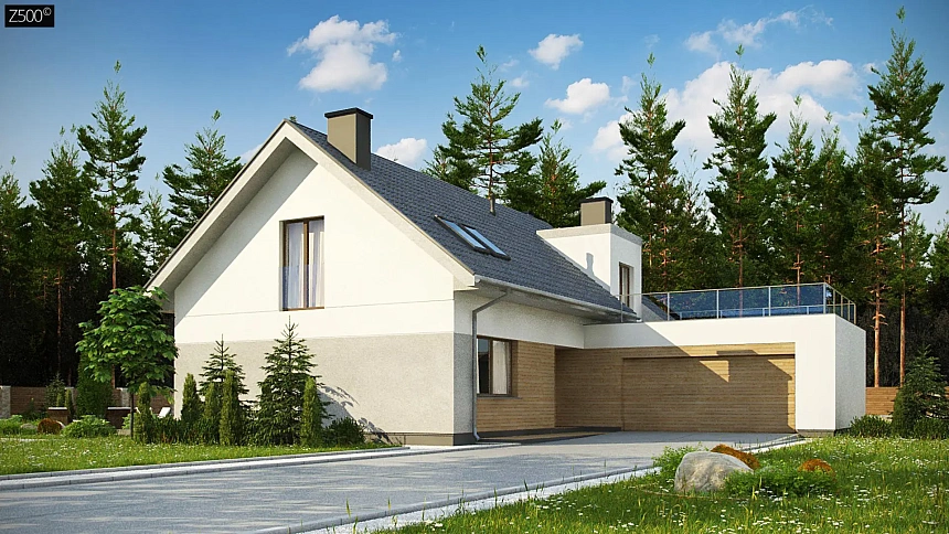 Cтильный мансардный дом с гаражом для двух машин