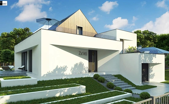 Проект современного коттеджа с цоколем и мансардой