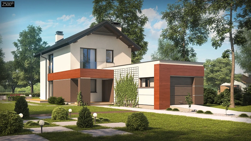 Вариант проекта Z297 с фронтальным гаражом, с изменениями в планировке.