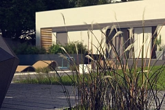 Современный одноэтажный дом хай-тек с навесом для автомобиля