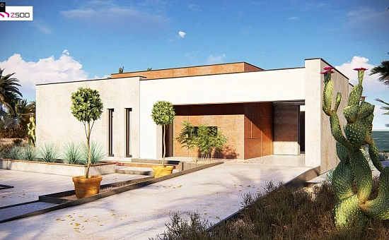 Современный одноэтажный дом небольшого размера.