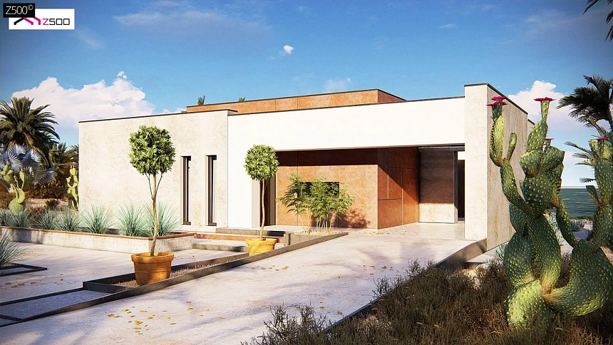 Современный одноэтажный дом небольшого размера.