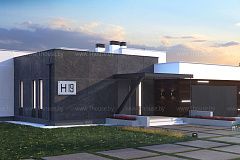 Современный дом с плоской кровлей и консольно вынесенными стенами. 