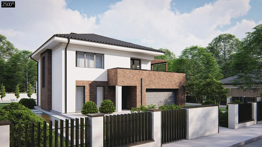 Современный двухэтажный дом с гаражом на две машины