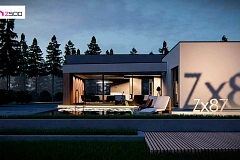 Современный одноэтажный дом с навесом для автомобиля