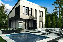 Современный двухуровневый дом с гаражом на одно авто и террасой на первом этаже