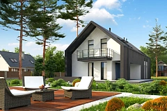 Современный мансардный коттедж для узкого участка