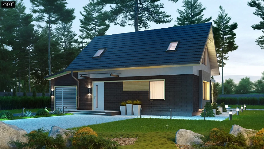 Проект компактного аккуратного дома с гаражом.