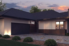 Стильный одноэтажный дом с панорамным остеклением в гостиной