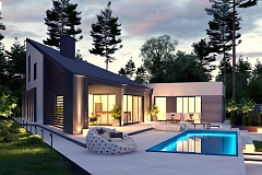 Проект современного дома с вторым светом, стильной кровлей и удобной планировкой.