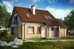 Версия проекта дома Z102 с гаражом, пристроенным справа.