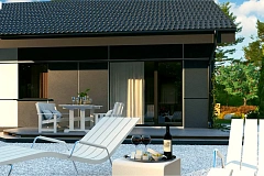 Проект одноэтажного дома традиционной формы с современным экстерьером.