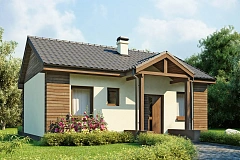 Маленький одноэтажный дом с двускатной кровлей, недорогой в строительстве и эксплуатации.