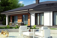 Одноэтажный комфортный дом с окнами в пол