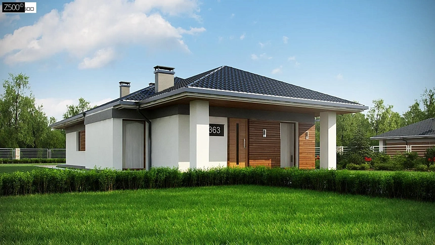 Проект уютного одноэтажного дома с 3 спальнями