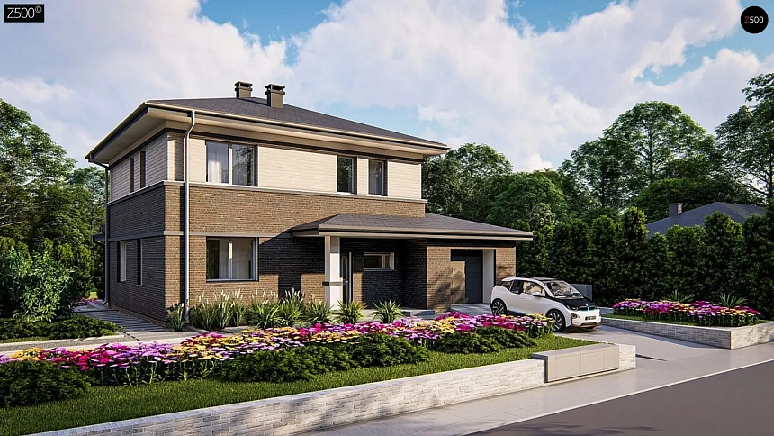 Вариант двухэтажного дома Zz11k c плитами перекрытия