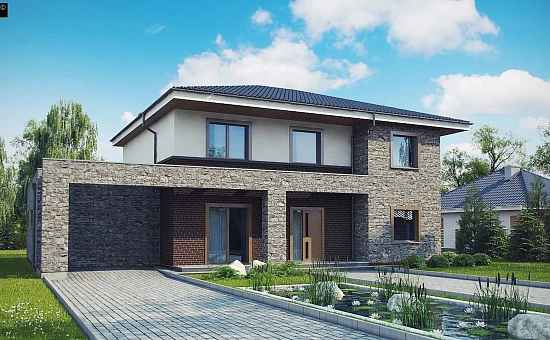 Вариант двухэтажного дома Zx109 с сауной.