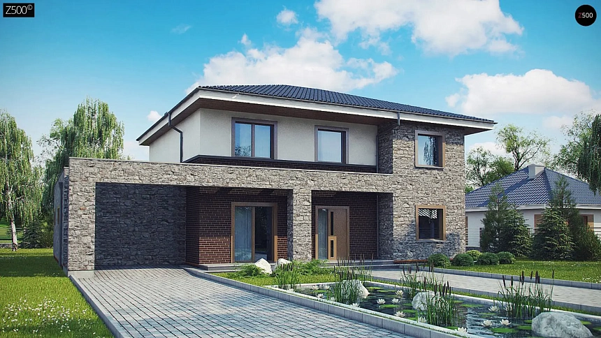 Вариант двухэтажного дома Zx109 с сауной.