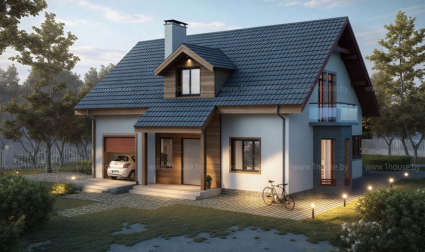 Мансардный дом с гаражом и 4мя спальнями.