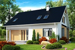 Проект функционального дома с эркером в столовой дополнительной спальней на первом этаже.