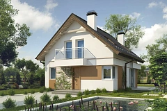 Элегантный дом с мансардой, с кухней со стороны сада и эркером в обеденной зоне.