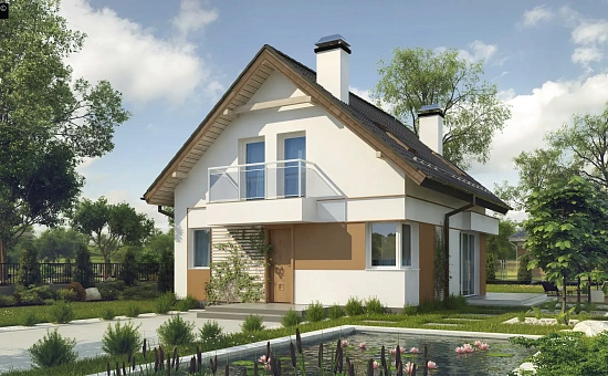 Элегантный дом с мансардой, с кухней со стороны сада и эркером в обеденной зоне.