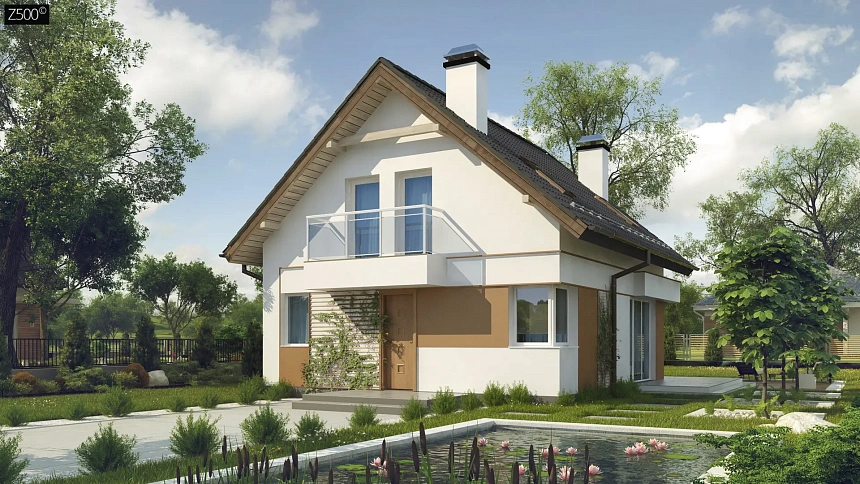 Элегантный дом с мансардой, с кухней со стороны сада и эркером в обеденной зоне.