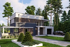 Вариант двухэтажного проекта дома Zx63B+ с плоской кровлей