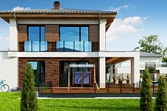 Двухэтажный коттедж с уютной террасой и балконом