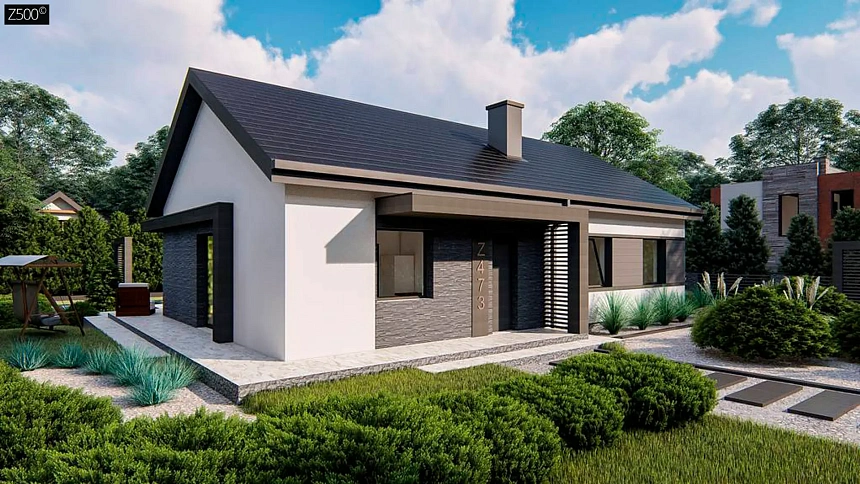 Классический одноэтажный дом с двускатной крышей