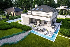 Современная версия двухэтажного дома с гаражом и кабинетом на первом этаже