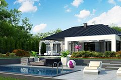 Компактный одноэтажный коттедж с гаражом для одной машины