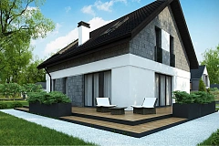 Мансардный дом с гаражом, расположенным с фронтальной стороны фасада