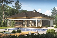 Проект одноэтажного дома с фронтальным выступающим гаражом