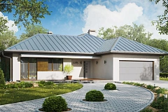 Проект удобного одноэтажного дома с большой угловой террасой