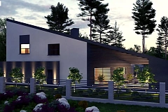 Проект современного дома с вторым светом, стильной кровлей и удобной планировкой.