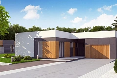 Современный одноэтажный дом с плоской кровлей и гаражом